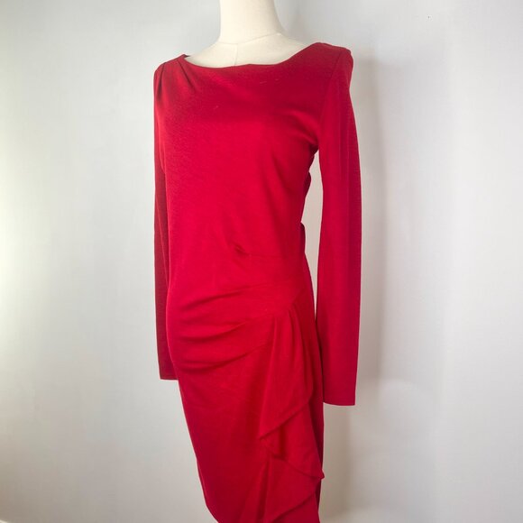 Ronen Chen - Red Long Sleeve Bodycon Dress - Picture 2 of 7